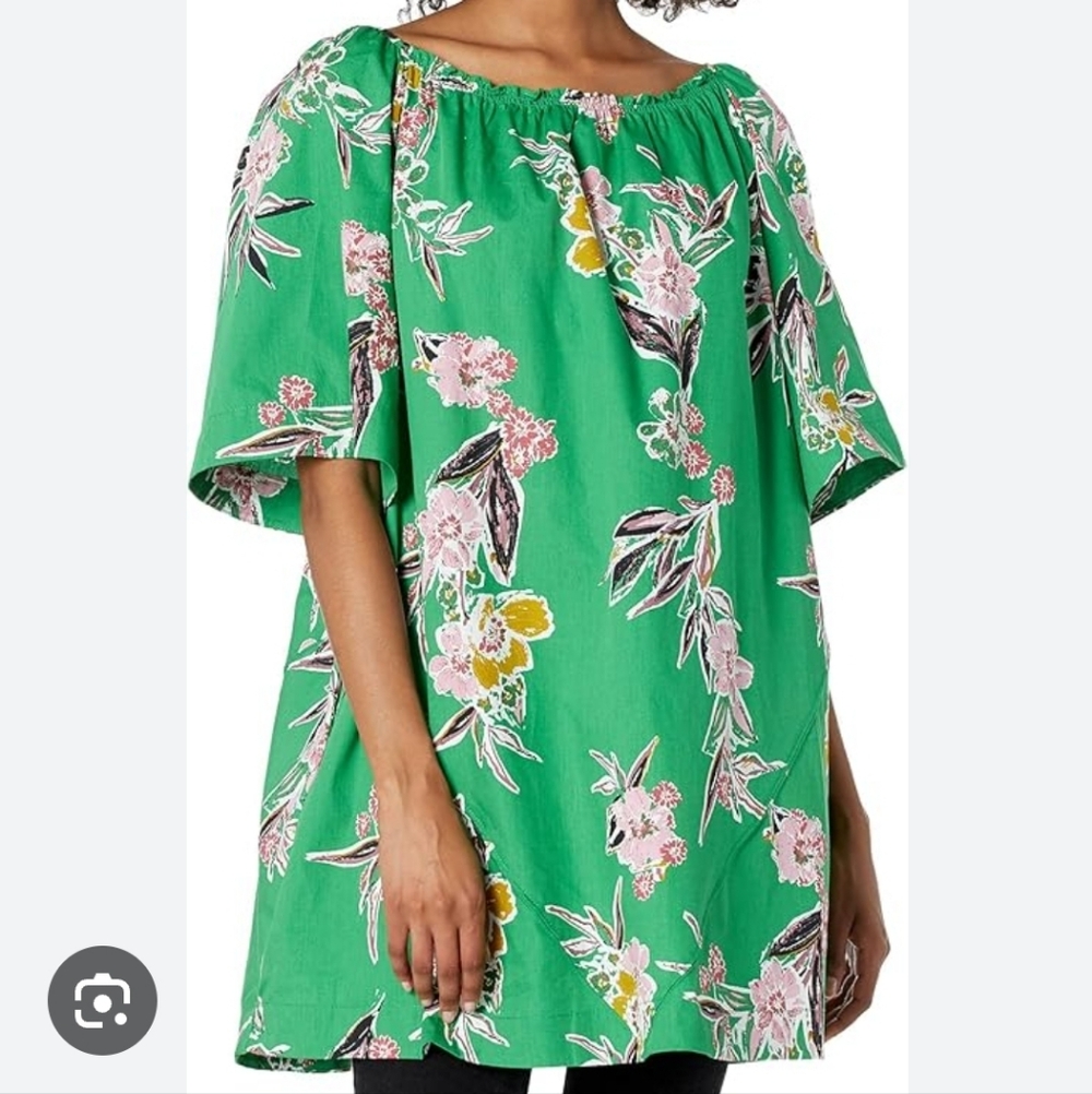Free People Green Floral Blouse